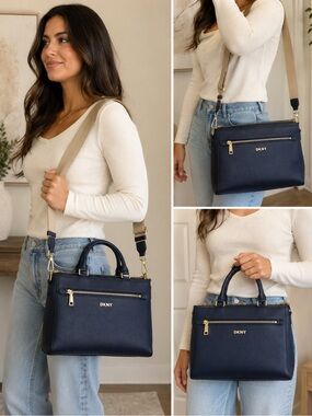 DKNY Navy Leather Crossbody Satchel
